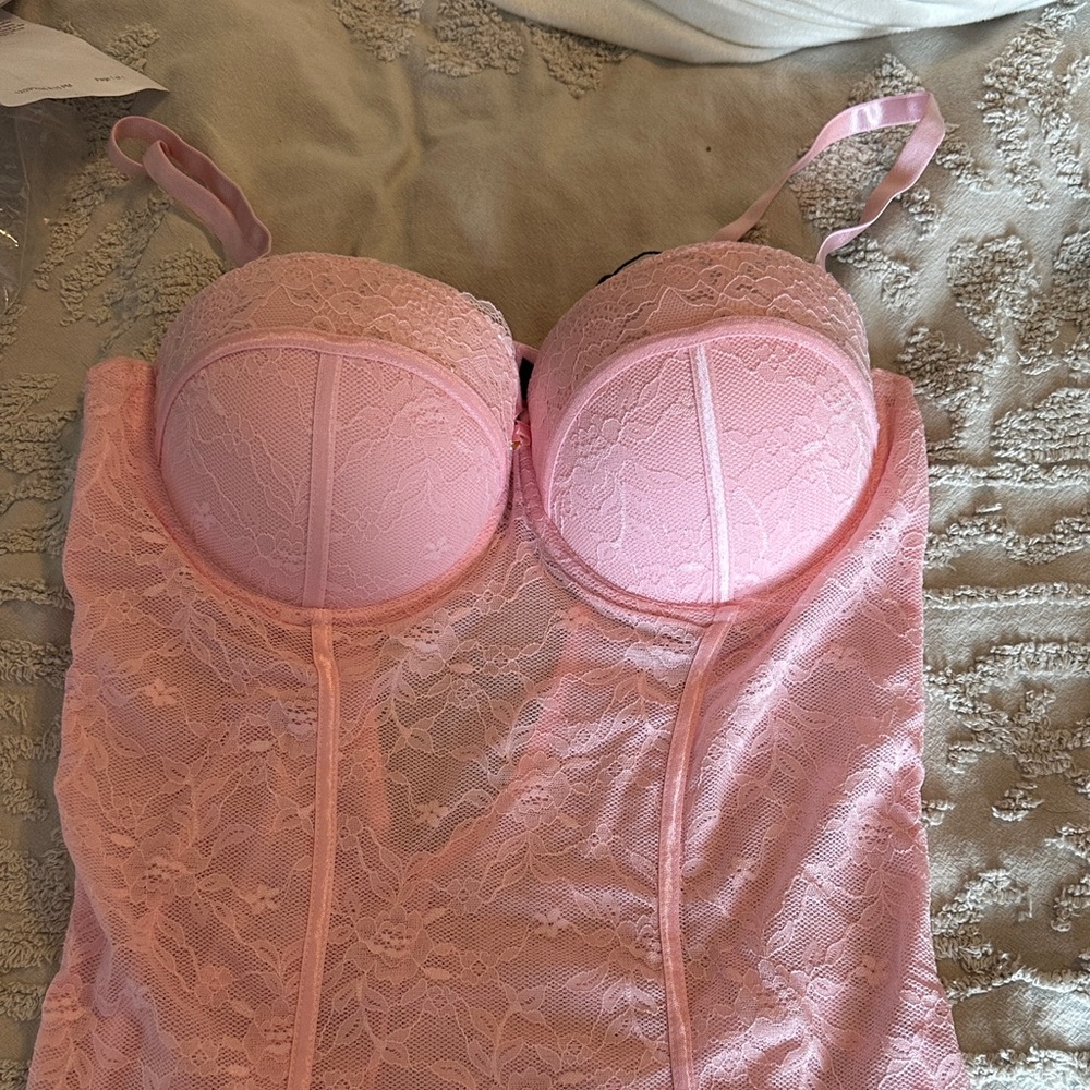 Frederick's of Hollywood Light Pink Lace Longline Bustier